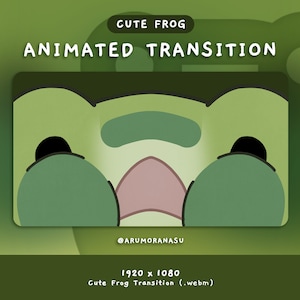 Kawaii Frog - Animated Stream Transition | Twitch Transition, OBS, Stream Assets, Stinger, Kawaii, Frog, YouTube, Cute Frog, Green