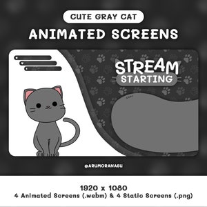 Telas de transmissão animadas do Gray Cat: Twitch