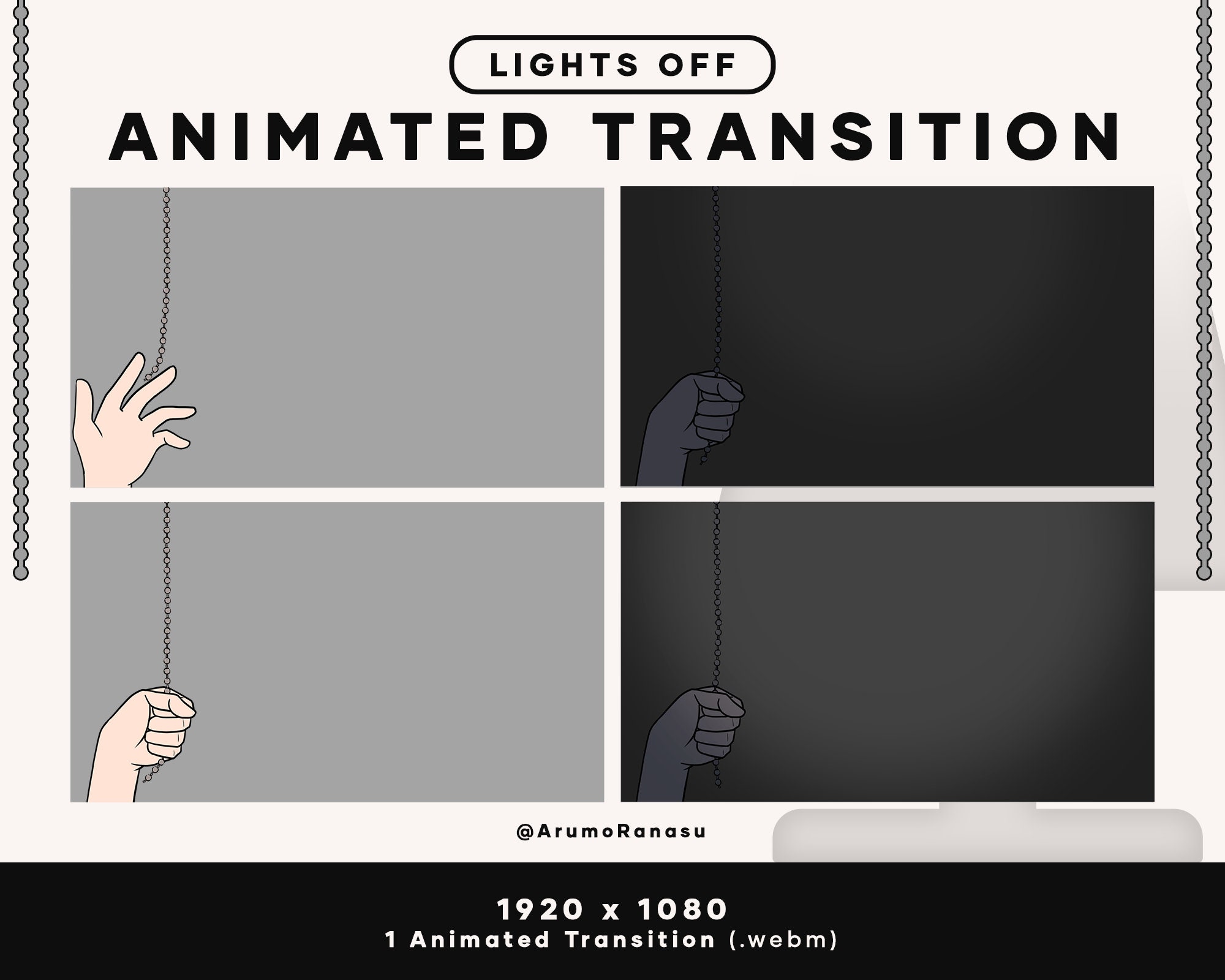 Lights off Animated Stream Transition Twitch Transition, OBS, Stream