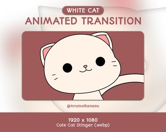 Cute White Cat - Animated Stream Transition | Twitch Transition, OBS, Stream Assets, Stinger, Kawaii, Cat, YouTube, Kitten, White, Kitty