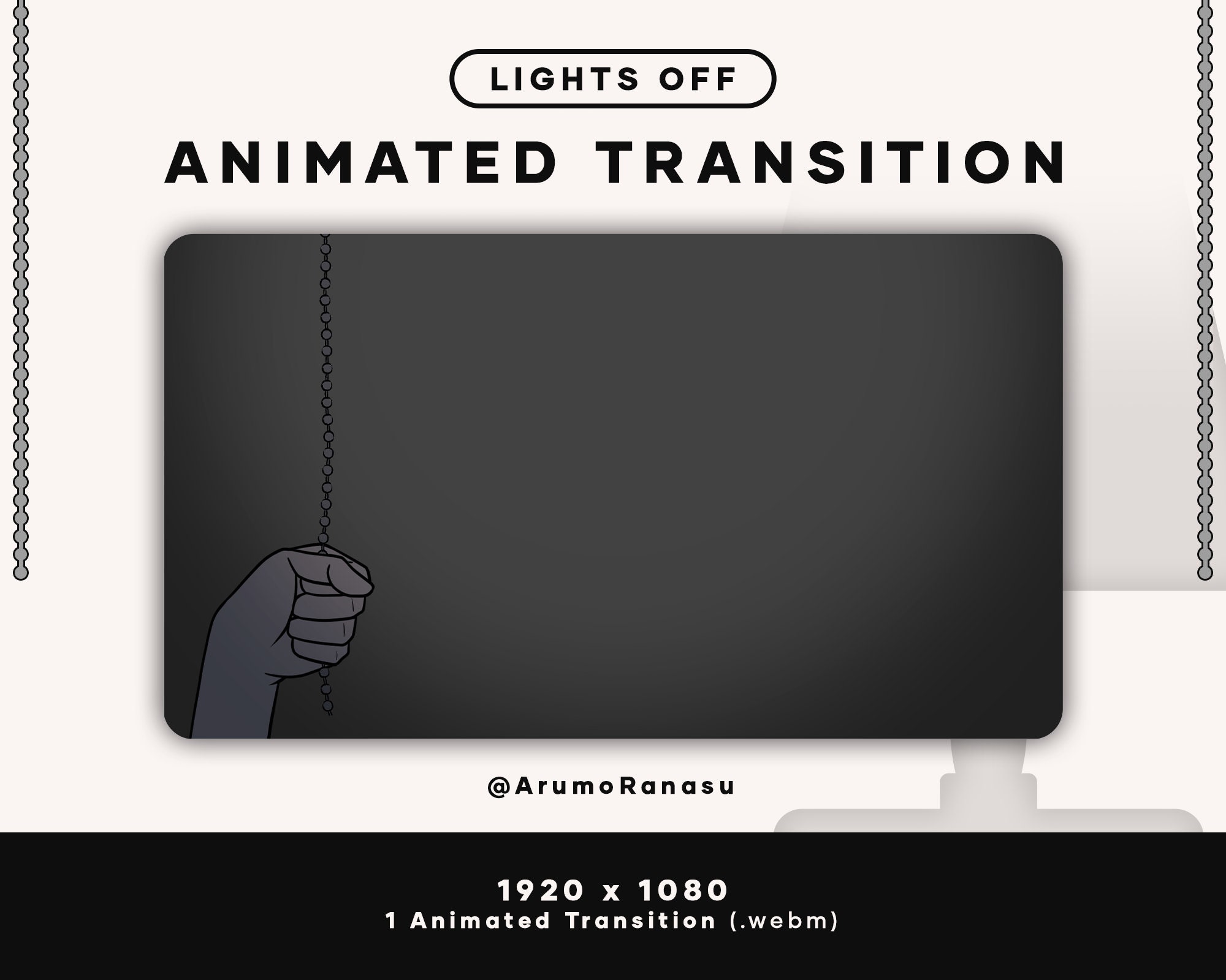 Lumières éteintes - Transition de flux animée | Twitch Transition, OBS, Stream Assets, Stinger, Interrupteur, Blanc, YouTube, Ampoule, Nuit, Main
