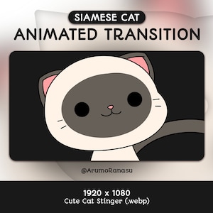Cute Siamese Cat - Animated Stream Transition | Twitch Transition, OBS, Stream Assets, Stinger, Kawaii, Cat, YouTube, Kitten, Siamese, Kitty