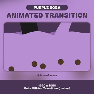 Purple Boba Milk Tea - Animated Stream Transition | Twitch Transition, OBS, Stream Assets, Stinger, Cute, Bubble Tea, Drink, Purple, Food