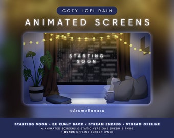 Cozy Lo-fi Rain Animated Stream Screens: Twitch, YouTube (OBS Assets)