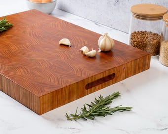 Reversible End Grain Cutting Board: Personalized Cherry Butcher Block, USA Made