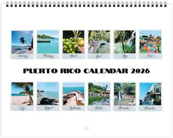 Calendrier photo personnalisé 2026 de Porto Rico - Cadeau photo de voyage unique