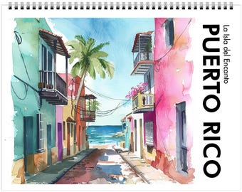 Puerto Rico Watercolor Wall Calendar 2027 – Old San Juan Beach Scenes – 8.5x11 Inch