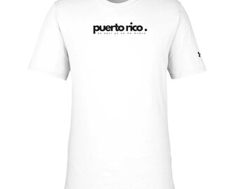 Porto Rico | T-shirt athlétique à col rond Under Armour Brand pour hommes | Blanc | Design moderne | Exclusivité PASAMELASAL