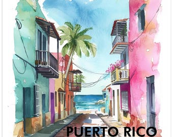 Calendrier mural aquarelle Porto Rico - Superbes photographies de la vieille ville de San Juan et de la plage - De mars 2026 à février 2027 - Parfait pour l'encadrement