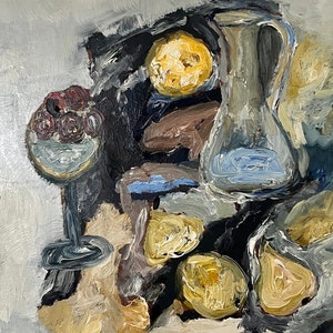Grande peinture à l&#39;huile suédoise par Sven Lundblad, nature morte vintage originale de fruits, Suède des années 1960, milieu du siècle
