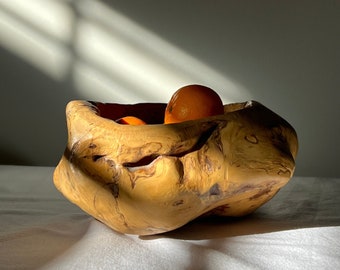 Petite 1940s Swedish Birchwood Sculptural Bowl - Vintage Fruit Bowl - Handmade Wooden Bowl