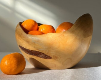 Medium 1940s Swedish Birchwood Sculptural Bowl - Vintage Fruit Bowl - Organic Freeform Handmade Wooden Bowl