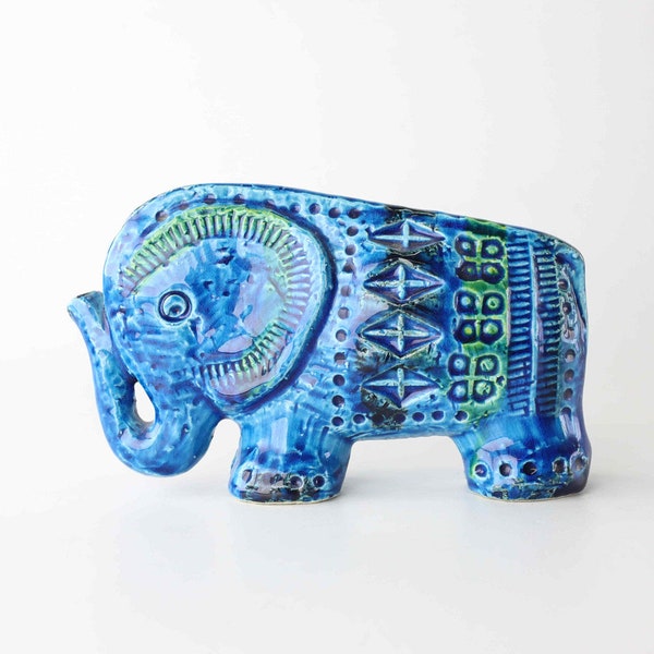 Italian Bitossi Blue Elephant - Vintage Italian Ceramic - Animal Sculpture Italy