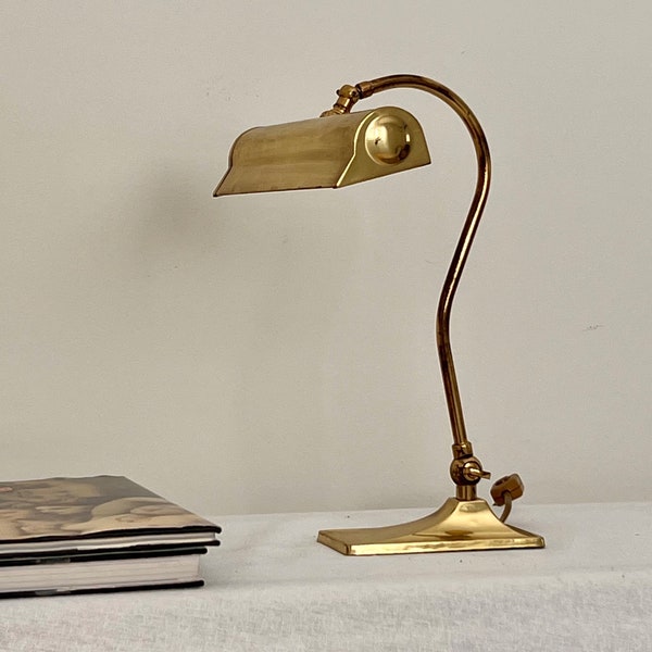 Vintage French Brass Table Desk Lamp - 1940s Lamp - Mid Century Lighting