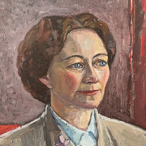 Grand portrait à l&#39;huile suédois des années 1950, grande peinture originale d&#39;une femme, art suédois du milieu du siècle