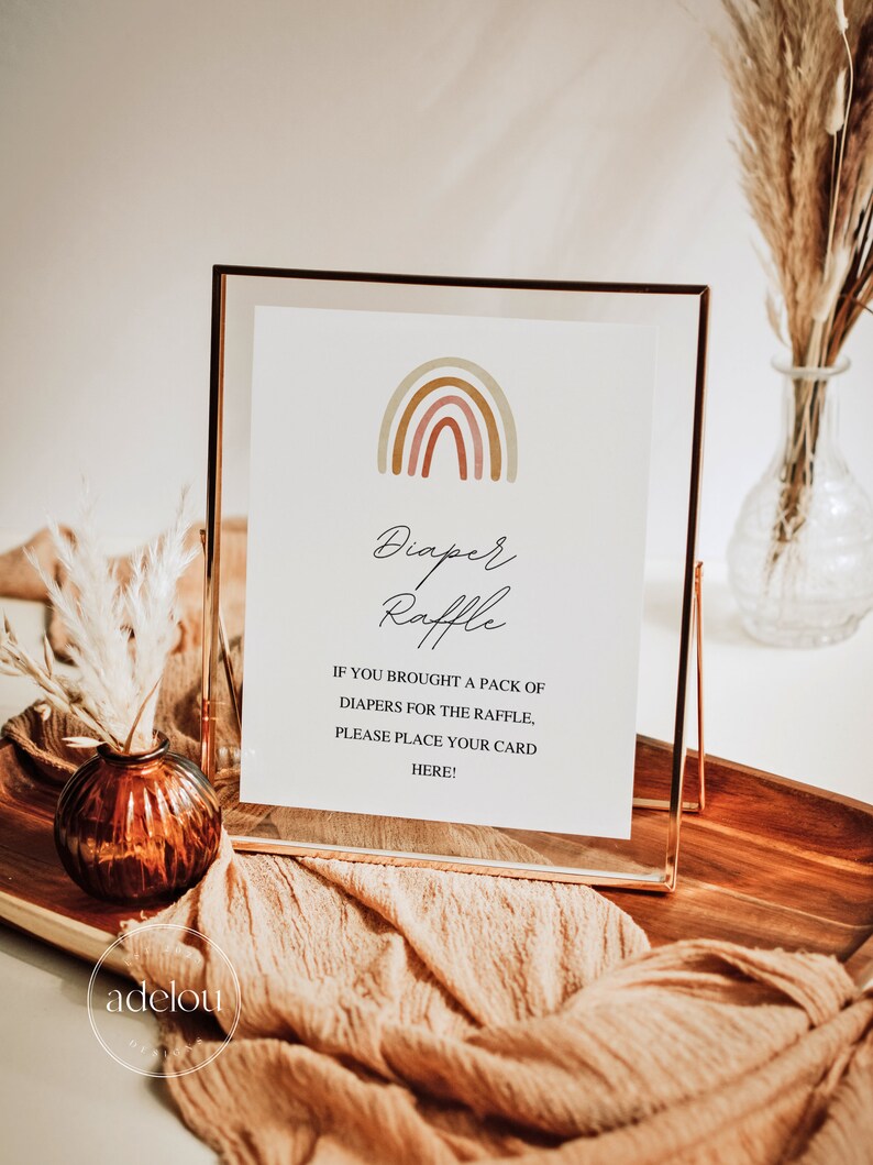 Boho Rainbow Diaper Raffle Sign Template Gender Neutral Baby Shower ...