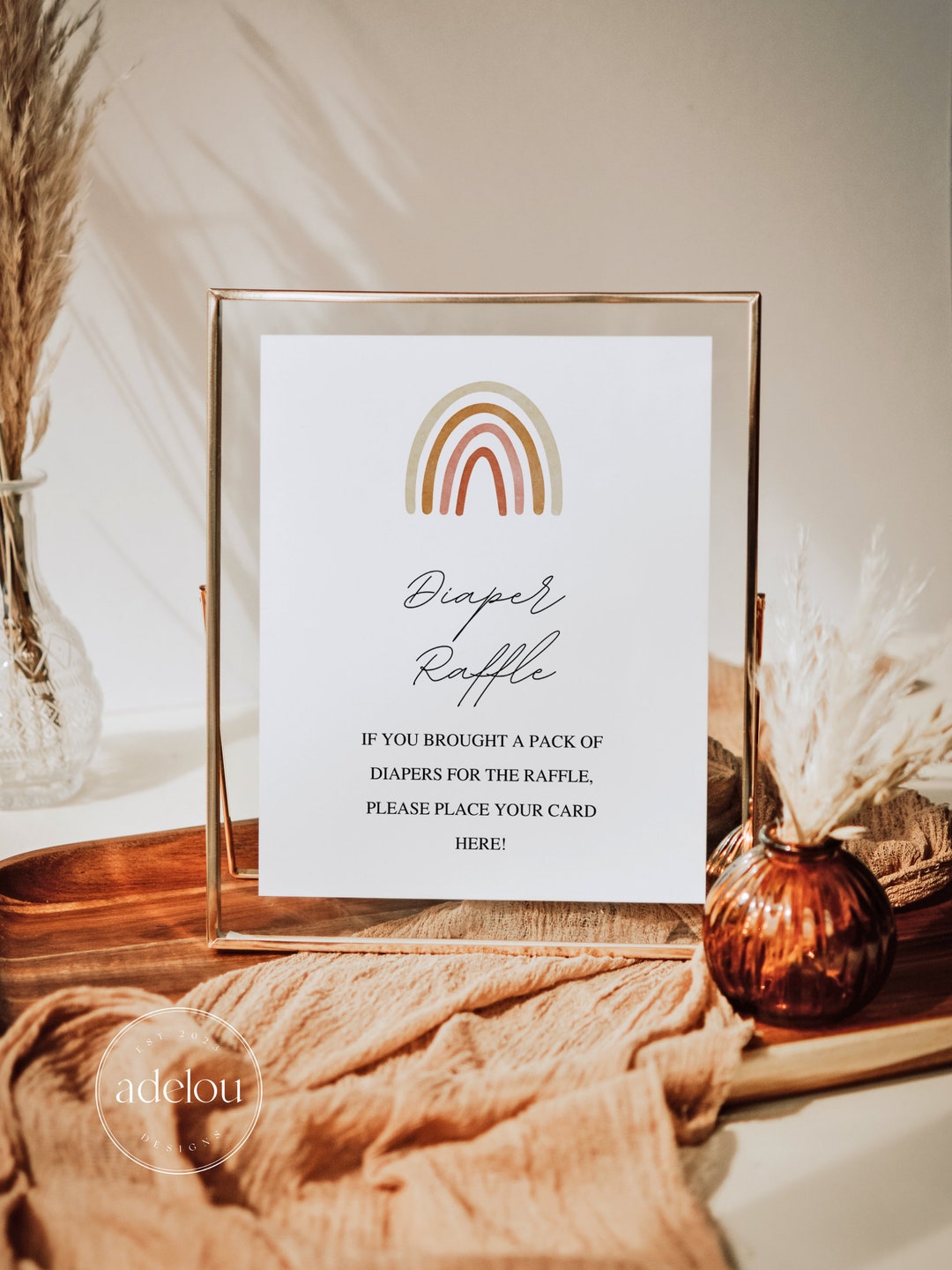 Boho Rainbow Diaper Raffle Sign Template | Gender Neutral Baby Shower ...