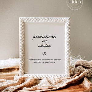 Modèle de panneau de jeu de prédictions et de conseils | Baby Shower avec noeud | Modifier sur Canvas | Arc lunatique | Non sexiste | Design minimaliste | E1