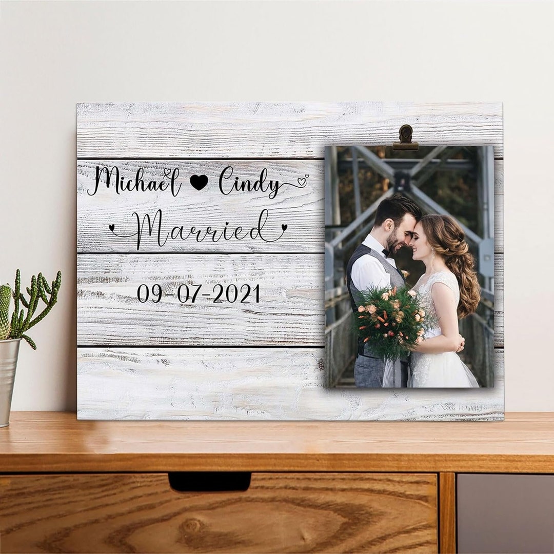 Married Wooden Clipboard, Custom Name Picture Frame, Wedding Picture