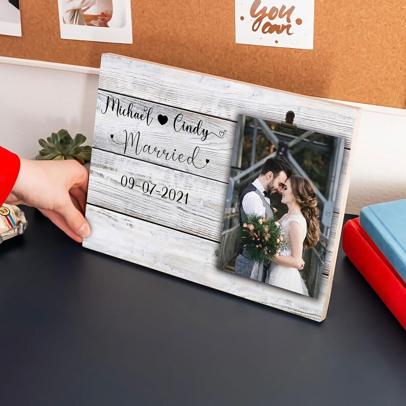 Married Wooden Clipboard, Custom Name Picture Frame, Wedding Picture