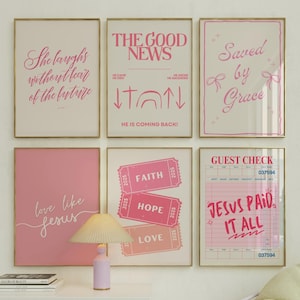 Trendy Christian Wall Art Bundle Gallery Wall Set Pink Printable Coquette Home Decor Art Floral Christian Encouragement Gift Christian Decor