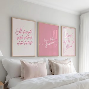 Pink Christian Wall Art Set: Trendy Bible Verse Prints (Digital Download