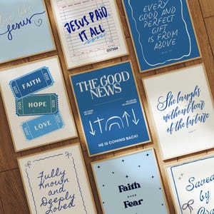 Christian Bible Verse Wall Art Set: Trendy Blue Prints (Digital Download)