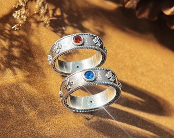 Real silver, pure silver couple ring, couple howls ring set.
