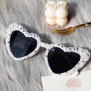 Customized Bride Heart Rhinestone Sunglasses, Pearl Sunglasses Bride, Bride To Be Sunglasses, Rhinestone Wedding Accessories, Bridal Shower