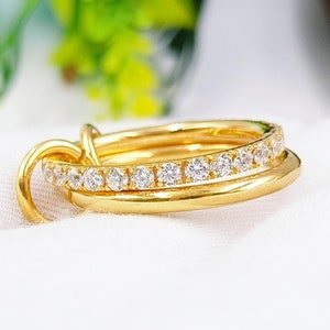 14K Gold Multi Link Connected Ring, Chunky Gold Ring, Gold Ring Set, Eternity Statement Ring, Maximalist Ring, Interlocking Ring,Linked Ring