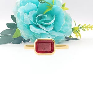 14k Gold Baguette Ruby Ring: East West Bezel Set
