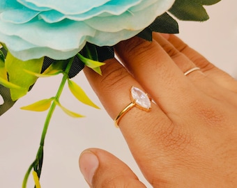 Marquise Moissanite Engagement Ring: 14k Gold Simulated Diamond