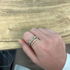 14K Yellow Gold Multi Link Connected Ring, Chunky Gold Connector Ring, Gold Ring Set, Eternity Statement Ring, Interlocking Silver Ring