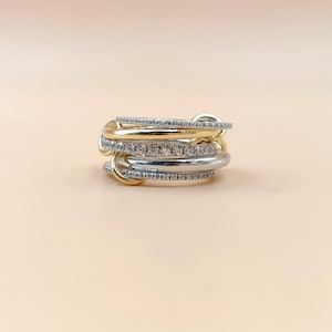 14k Gold Band Ring, Single Cut Diamond Band Ring, Woman 5 Set Band Ring, Enter Locking Ring, Multi Link Band Ring, Band Ring Jewelry