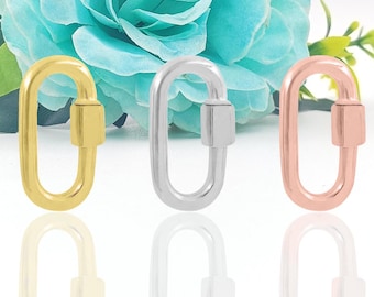 14K Gold Carabiner Lock Charm Enhancer Oval Charm Holder Screw Carabiner Lock Carabiner Clasp Charm Holder Necklace Carabiner Necklace Charm