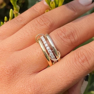 14K Gold Plated Multi Link Connected Ring, Interlocking Ring, Gold Ring Set, Eternity Statement Ring, Chunky Gold Ring, Maximalist Ring