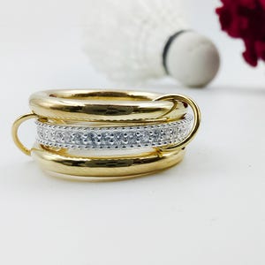 Moissanite & Diamond Sterling Silver Multi Link Ring - Eternity Statement