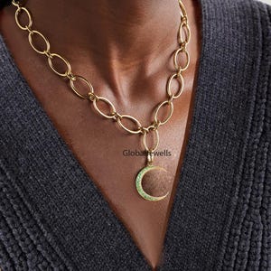 Collana a catena in oro massiccio 14 carati, catena a maglie a strati, collana a graffetta, collane a strati, set di collane a strati delicate, collana minimalista
