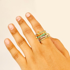 Gold Multi Connected Ring, Two Tone Ring, Chunky Gold Ring, 925 Sterling Silver 14k Gold Plated, Gift For Her