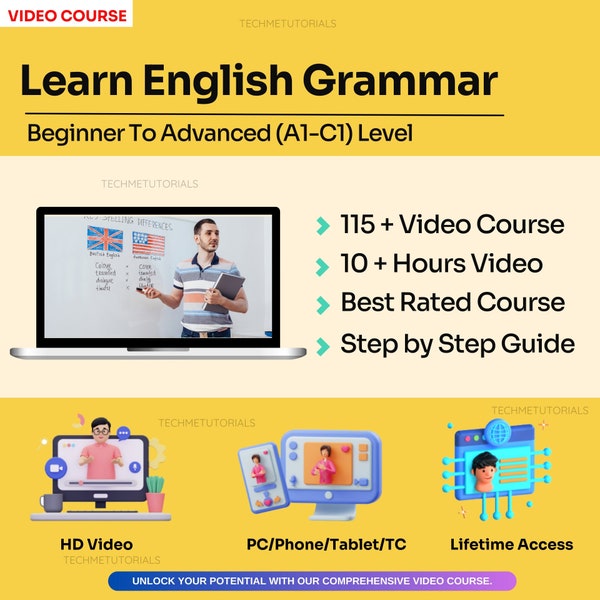 Learn English Grammar Like A Pro (A1-C1) Level Training Video Course Class [115 Lessons Video Tutorial]