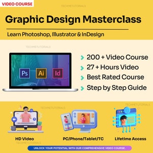 Peut inclure: Un cours vidéo de masterclass en design graphique comprenant plus de 200 vidéos, 27 heures de contenu et des instructions étape par étape. Apprenez Photoshop, Illustrator et InDesign. Le cours comprend un accès à vie et est disponible sur PC, téléphone, tablette ou TV.