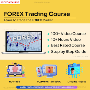 Peut inclure: Un graphique jaune et blanc avec le texte "FOREX Trading Course" et "Learn To Trade The FOREX Market". Le graphique comprend également un ordinateur portable avec un graphique montrant une tendance du marché du forex, et une liste des fonctionnalités du cours : "100+ Video Course", "10+ Hours Video", "Best Rated Course", et "Step by Step Guide".