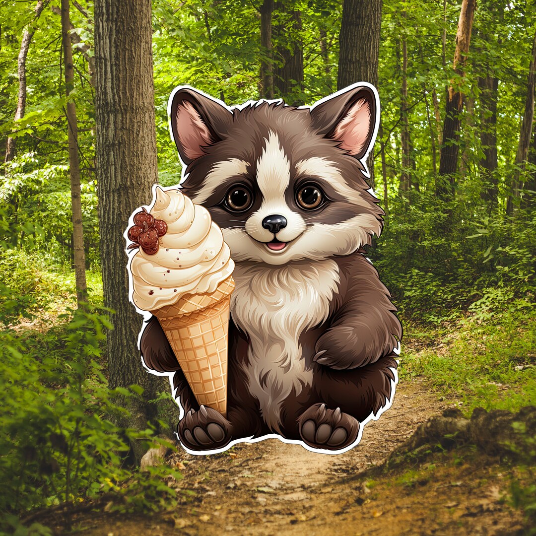 Ice Racoon Super Cute Racoon & Ice Cream Sticker. Waterbottle Decal - Etsy