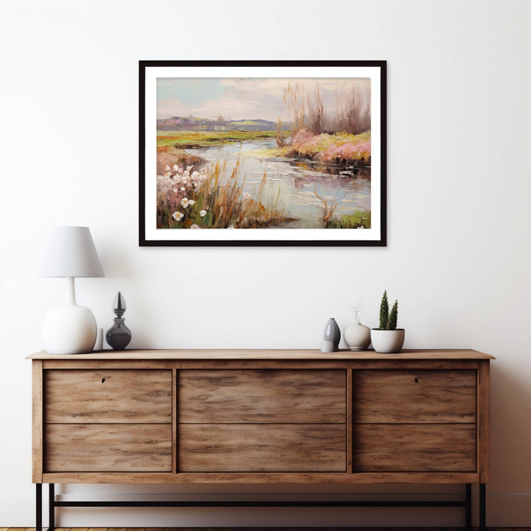 Large Original Spring River Oil Painting Print on Canvas, Canvas Wall ...
