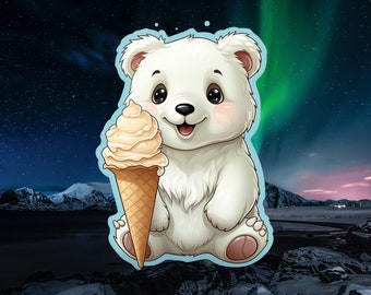 Super mignon ours polaire et autocollant de crème glacée. WaterBottle Decal Sticker pour ordinateur portable Autocollant en vinyle de haute qualité pour les amoureux des animaux