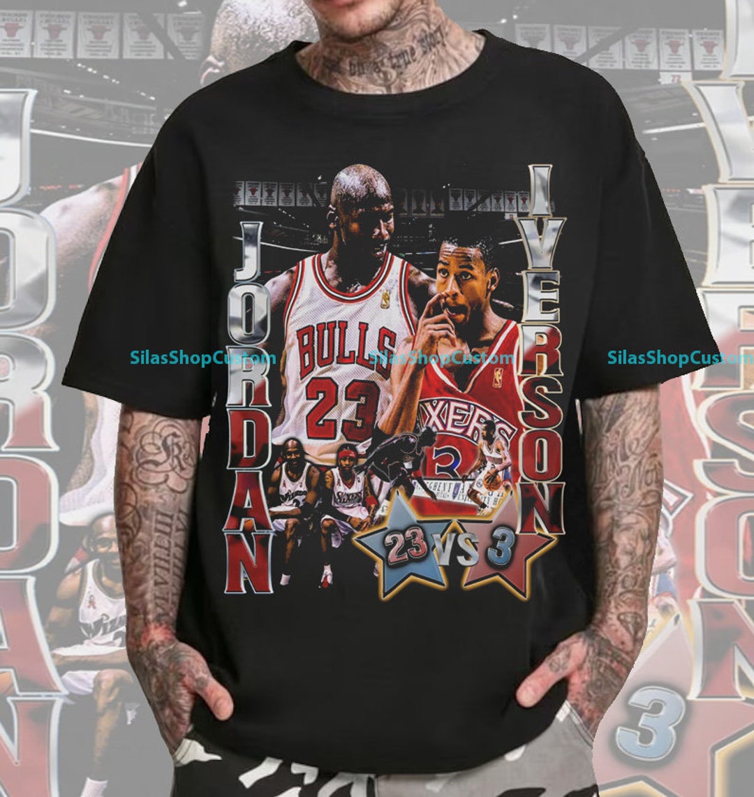 Vintage 90s Basketball Bootleg Style Tshirt, JORDAN VS IVERSON Graphic