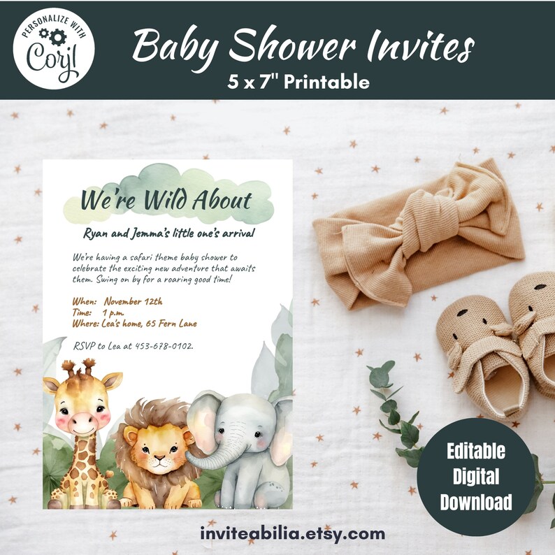 Editable Safari Baby Shower Invitation, Jungle Baby Shower Theme Invite ...