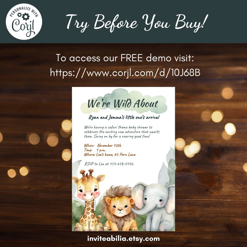 Editable Safari Baby Shower Invitation, Jungle Baby Shower Theme Invite ...