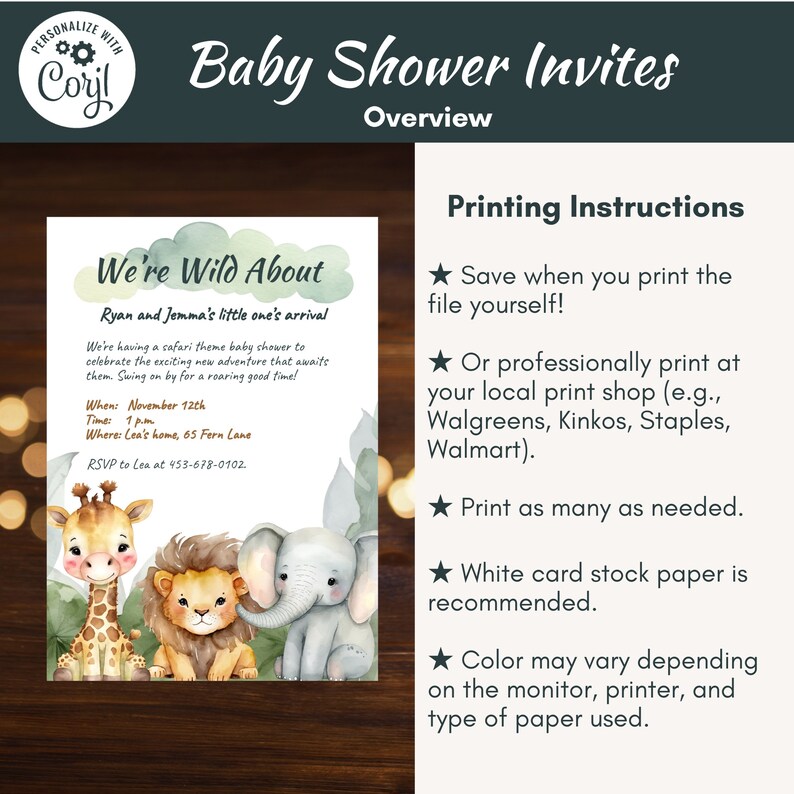 Editable Safari Baby Shower Invitation, Jungle Baby Shower Theme Invite ...