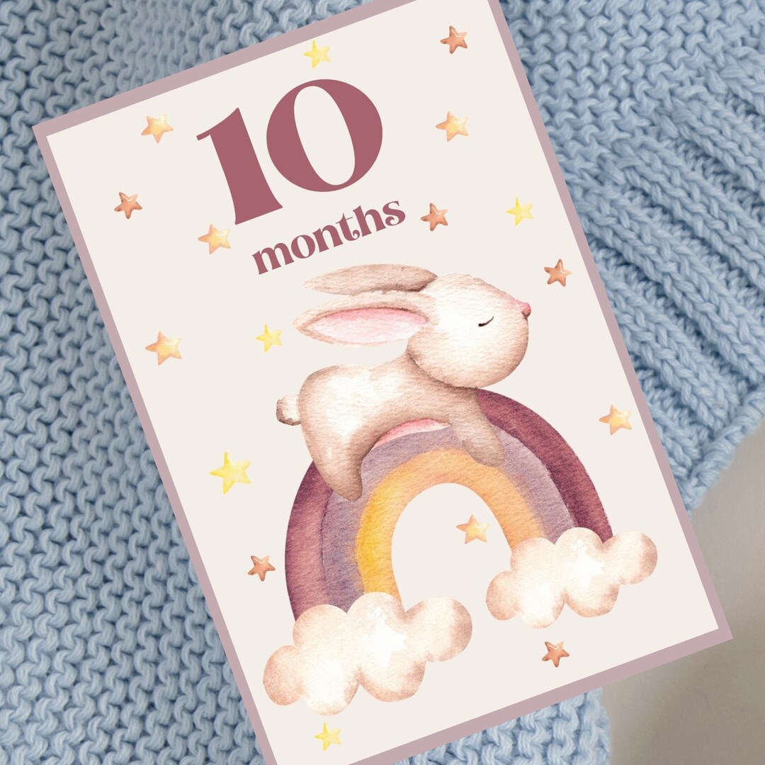 Boho Rainbow Baby Monthly Milestone Cards, Sleeping Bunny Milestone ...
